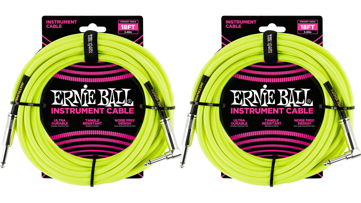 Ernie Ball 18ft Braided Straight Angle Inst Cable Black