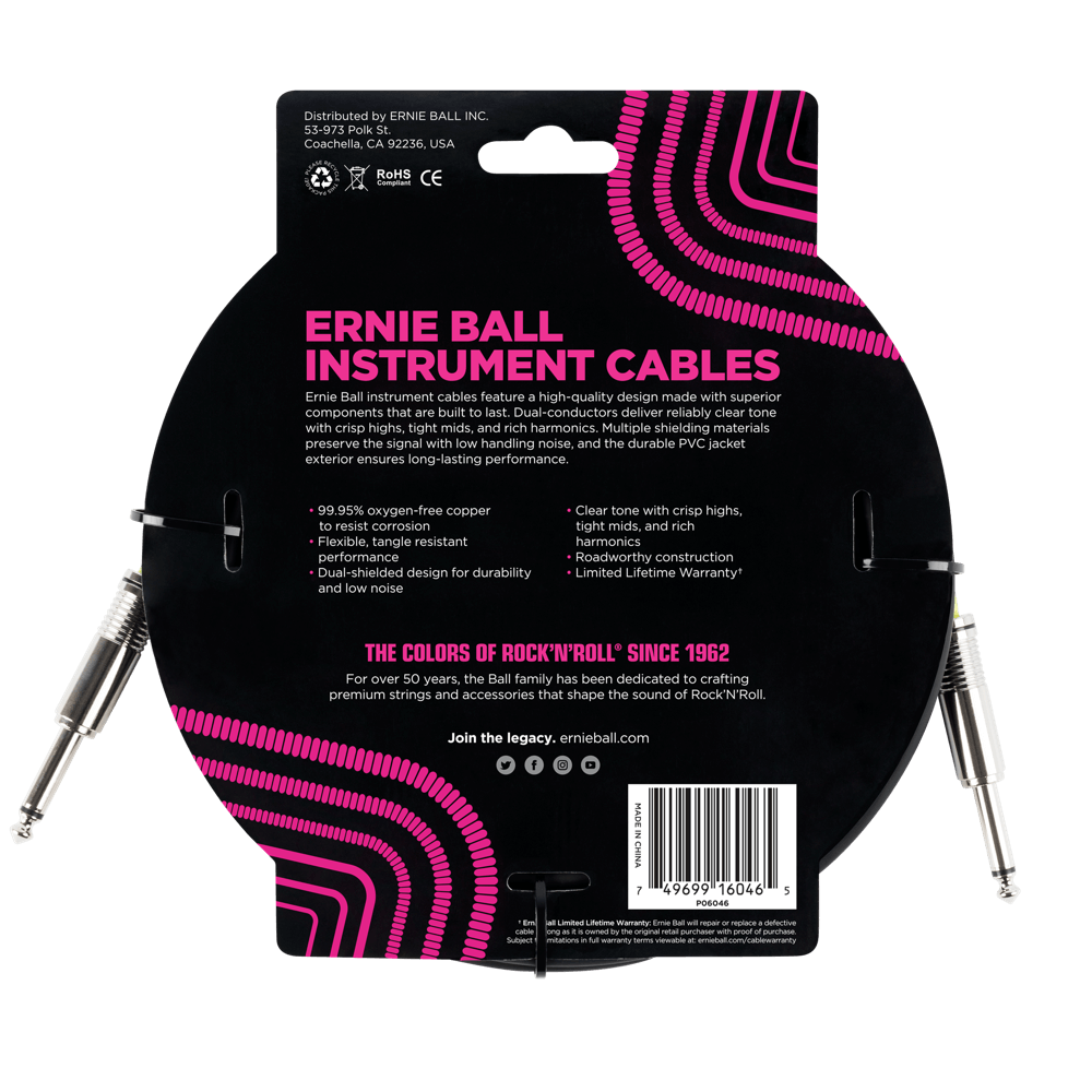Ernie Ball 20ft Straight Straight Inst Cable Black 2 Pack