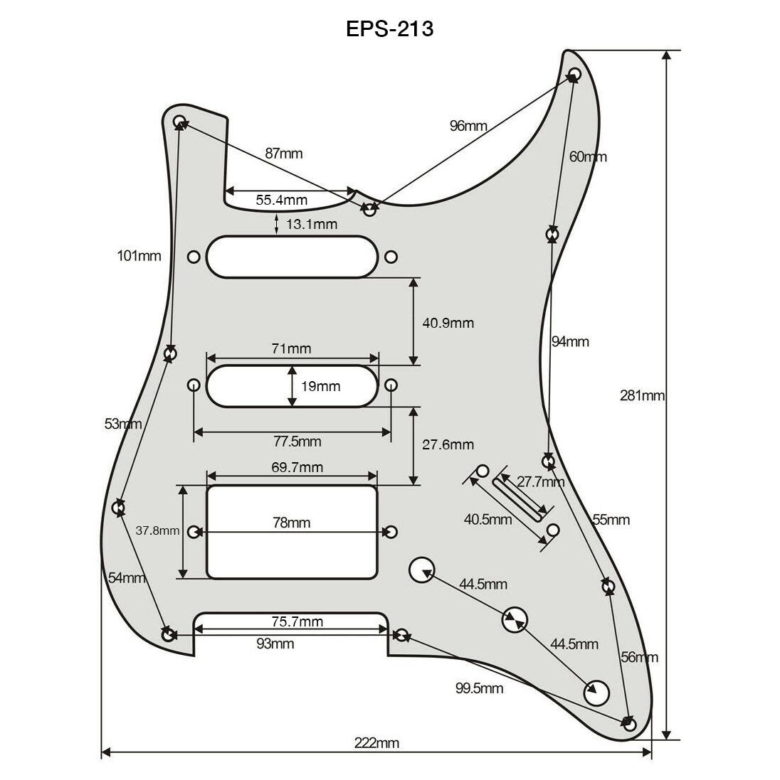 AE Guitars® SSH Strat 3-PLY W/B/W White Pickguard