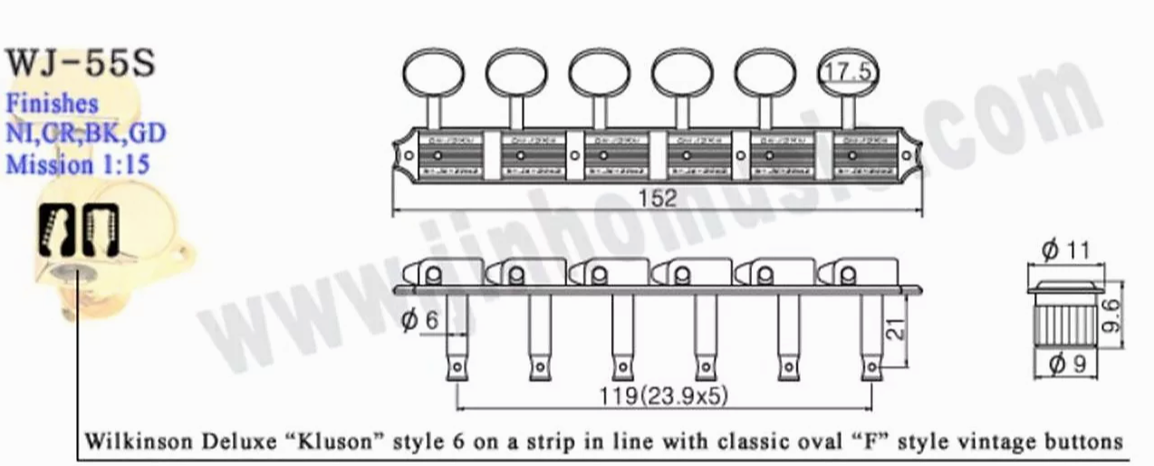 6 in Line Chrome Wilkinson EZ-LOK Vintage Style Guitar Tuners