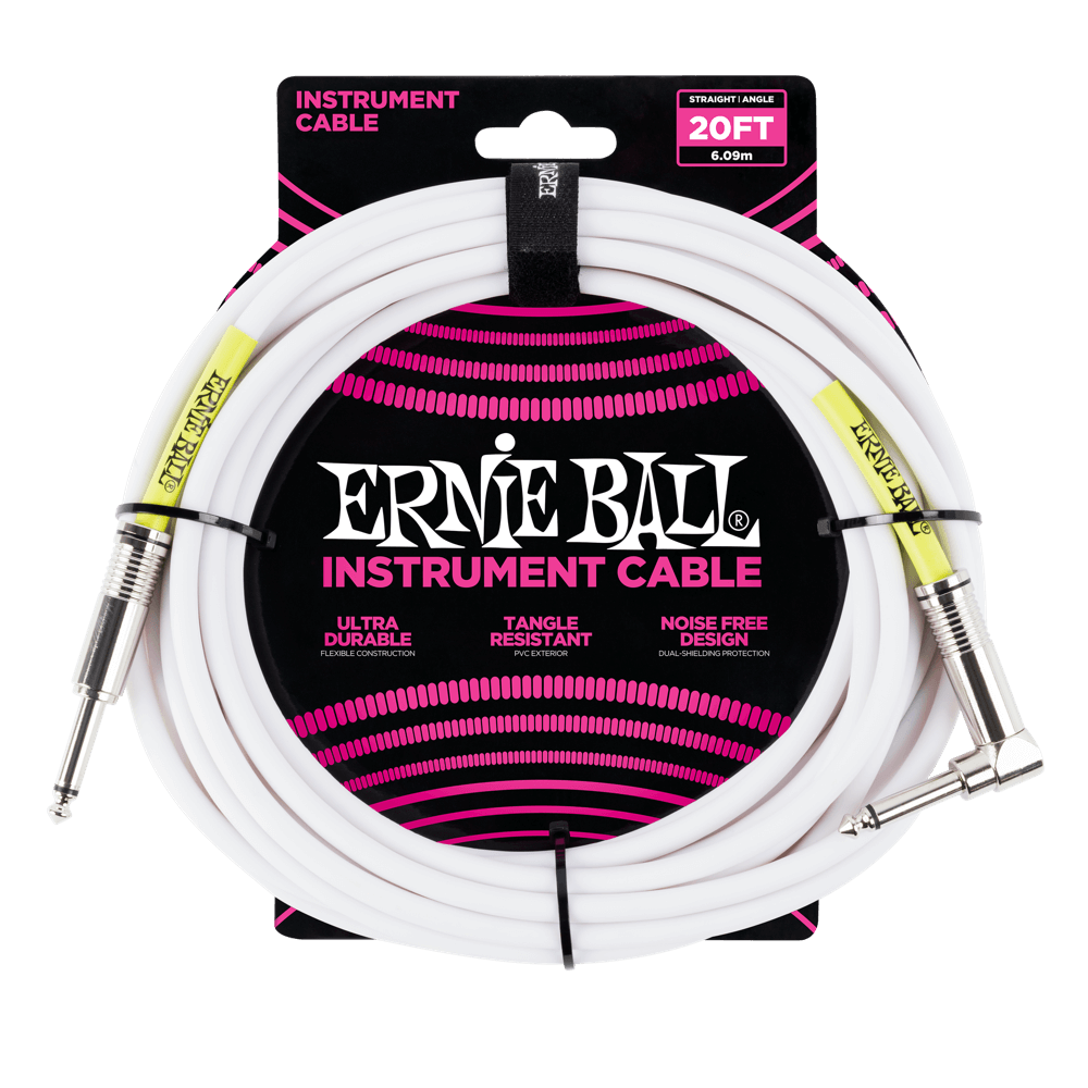 Ernie Ball 20ft Straight Angle Inst Cable White 2 Pack