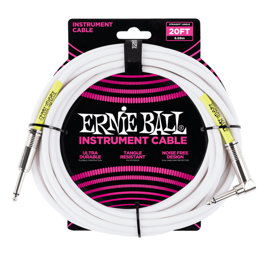 Ernie Ball 20ft Straight Angle Inst Cable White