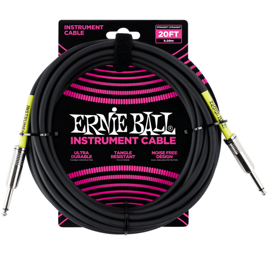 Ernie Ball 20ft Straight Straight Inst Cable Black