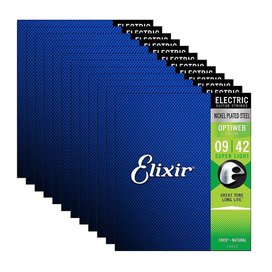 Elixir 19002 Nickel Plated Steel Electric Guitar Strings Super Light (9-42) 12 Pack