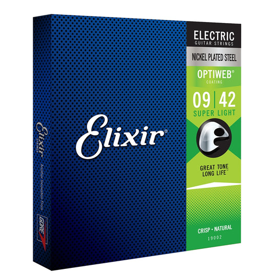 Elixir 19002 Nickel Plated Steel Electric Guitar Strings with OPTIWEB Coating, Super Light (9-42)