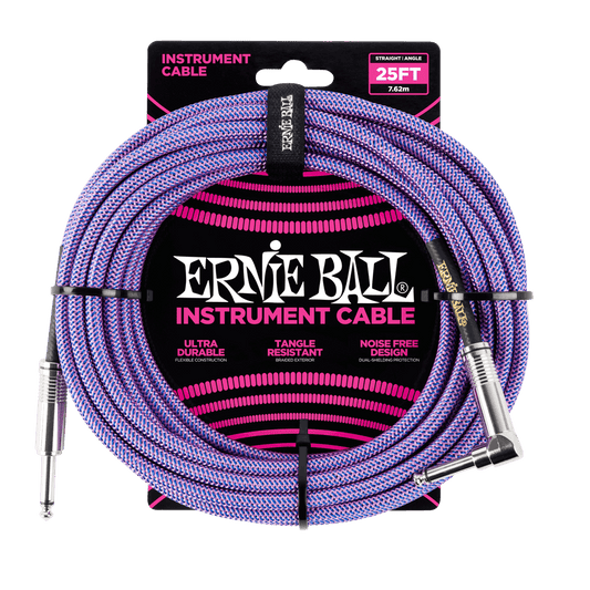 Ernie Ball 25ft Braided Straight Angle Inst Cable Purple